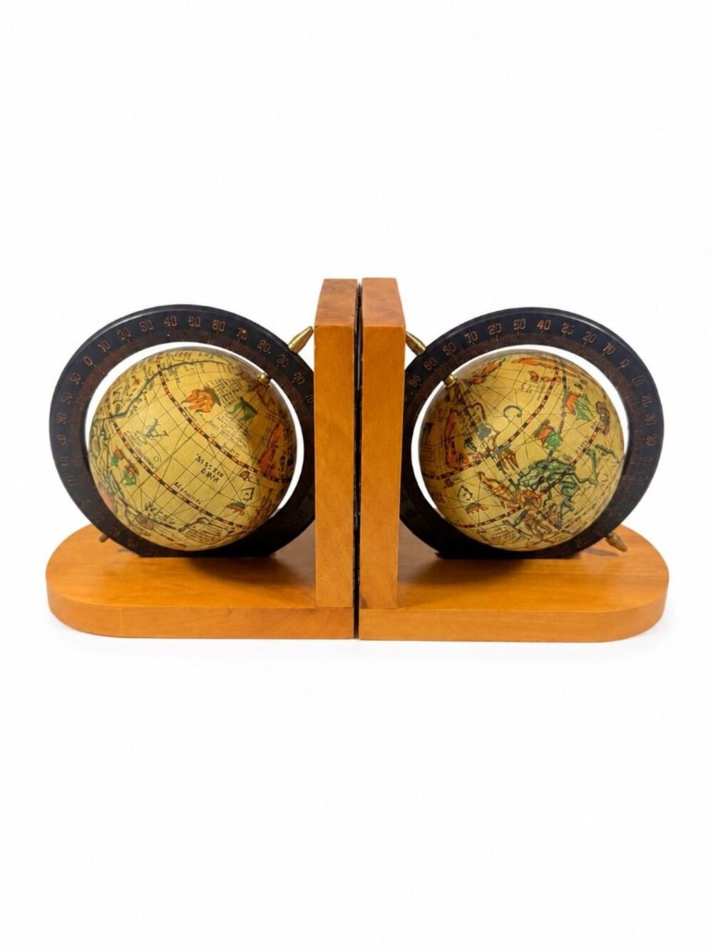Wood Globe Bookends Old World Style Wooden Vintage Decorative Home Decor Office